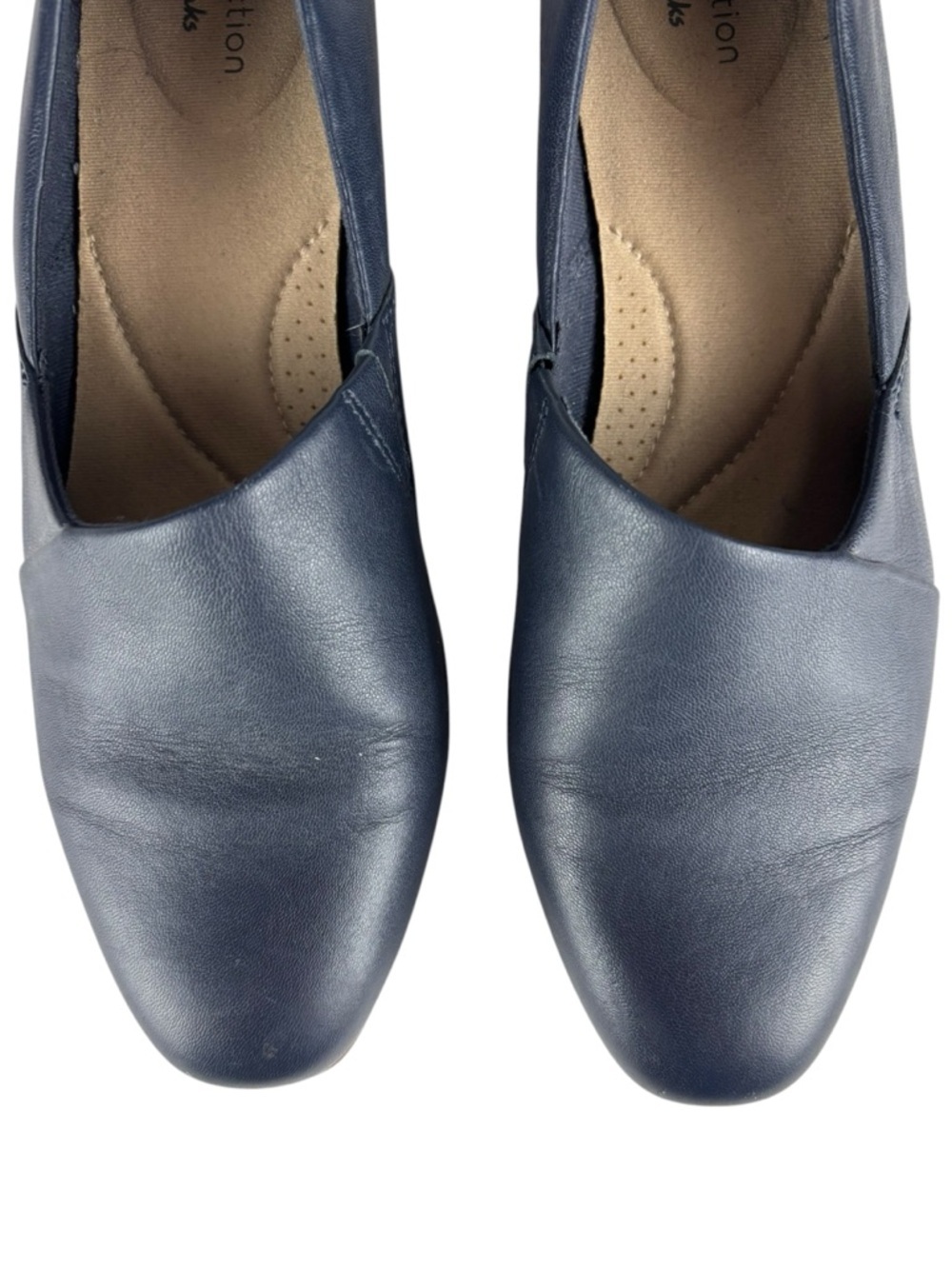 COLLECTIONS BY CLARKS JULIET PALM NAVY LEATHER ROUND TOE SLIP ON HEELS 8 WIDE - Picture 10 of 13